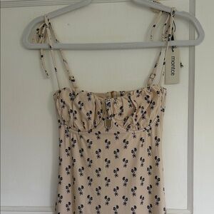 Montce Cream Mini Dress with Navy Floral Print and Tie Straps